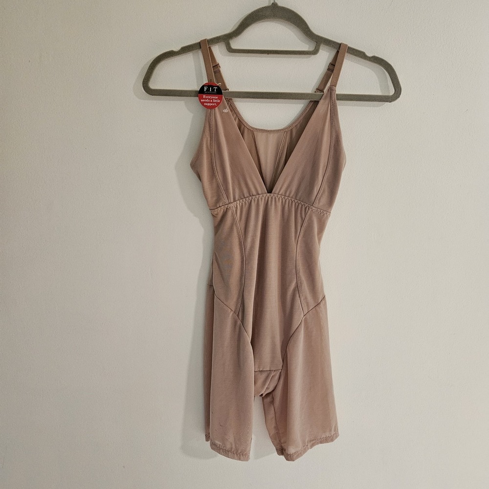 Women Figure Improving Technology Shapewear Small Bodysuit Tank V Neck Nude Tan